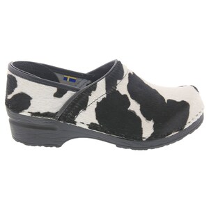 Professional Safari Collection Fur and Leather Clogs in Black and White Cow image 4