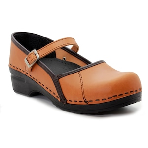BJORK Marcella Mary Jane Caramel Veg Tan Leather Clogs