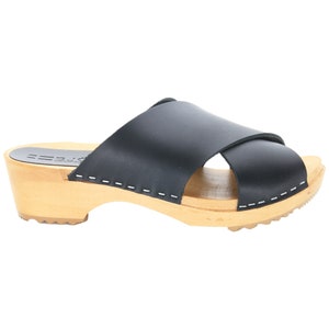Eevi Slide Wood Clog Sandals in Black Oiled Leather - Etsy