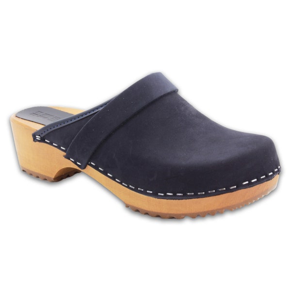 Wood Maja Clogs in Blueberry Oiled Leather