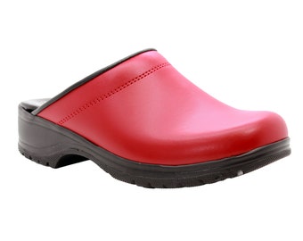 BJORK Flex Pro Open Back Red Leather Clogs