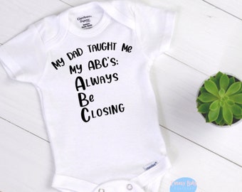 Real Estate Agent Baby Onesie® , personalized bodysuit, ABC Always Be Closing Real Estate Baby Onesie® , baby shower gift, gift for new baby
