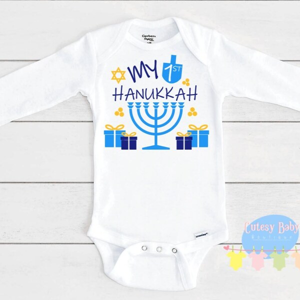 My 1st Hanukkah Baby Onesie®, My First Hanukkah baby bib, toddler t shirt, Chanukah baby bodysuit, Menorah, Baby Onesie, First Chanukah