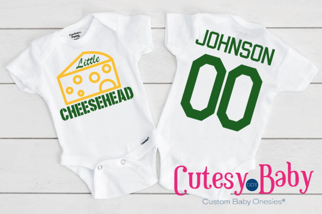 Green Bay Packers Baby Onesie® Little Cheese Head Front & 