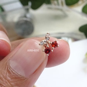 Tiny Cherry Piercing,cherry earring, 16G, 18G,20G,CZ Stainless Steel, Barbell or Labret, Cartilage Piercing,Helix Earring,Conch,Tragus, Stud