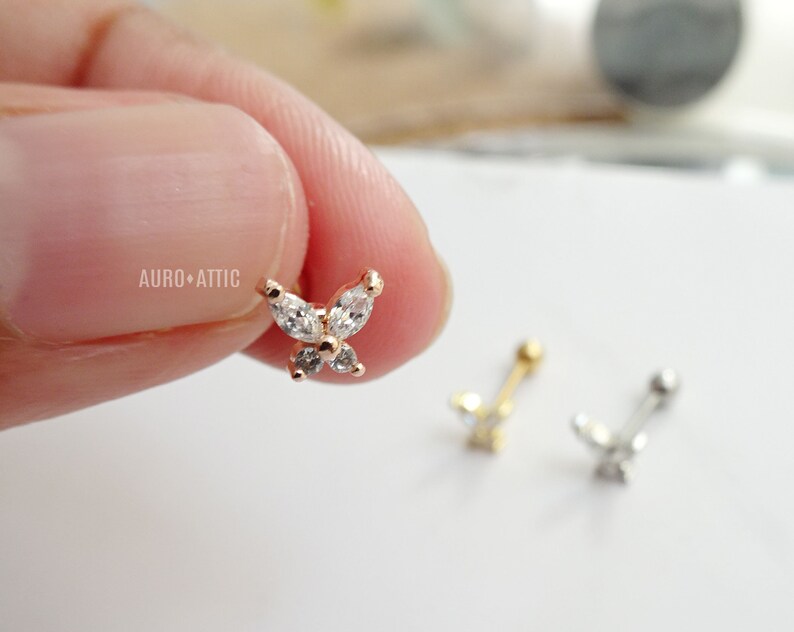 CZ Stainless Steel Teeny Tiny butterfly Piercing Cartilage Piercing,Helix Earring,Conch,Tragus Barbell or Labret Stud 16G 18G,20G