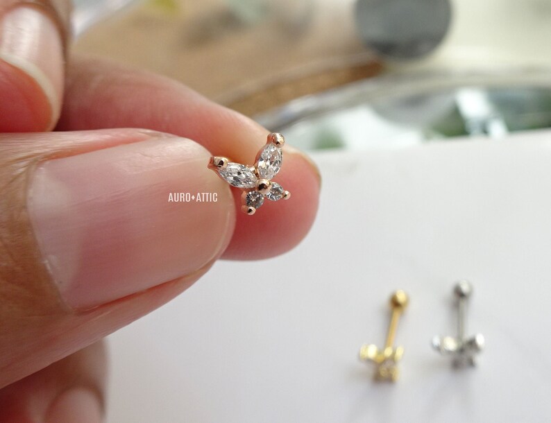 CZ Stainless Steel Teeny Tiny butterfly Piercing Cartilage Piercing,Helix Earring,Conch,Tragus Barbell or Labret Stud 16G 18G,20G