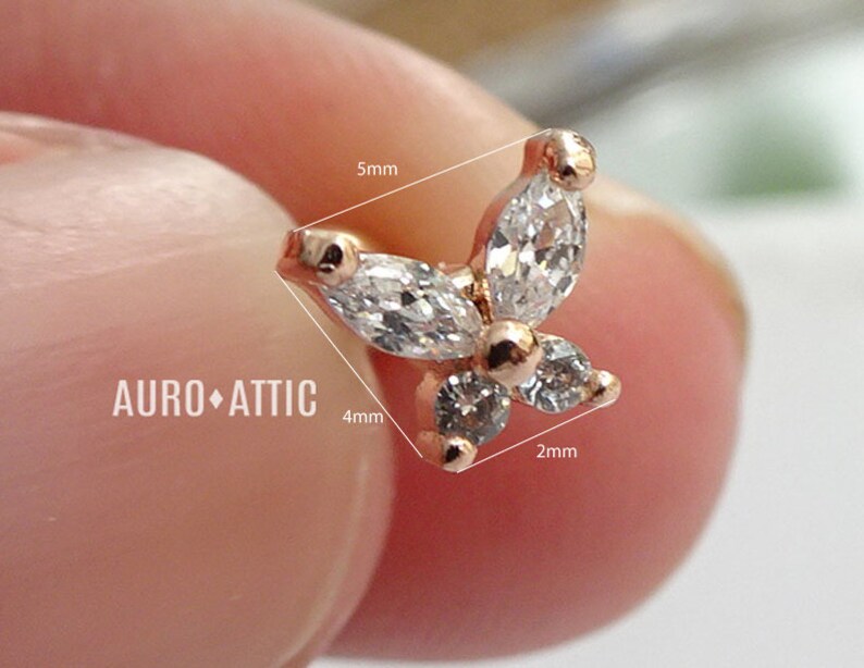 CZ Stainless Steel Teeny Tiny butterfly Piercing Cartilage Piercing,Helix Earring,Conch,Tragus Barbell or Labret Stud 16G 18G,20G