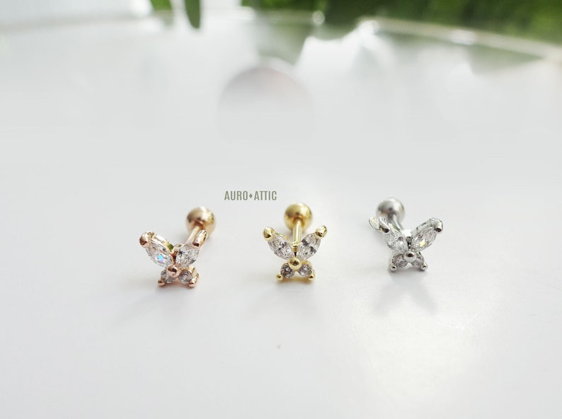 CZ Stainless Steel Teeny Tiny butterfly Piercing Cartilage Piercing,Helix Earring,Conch,Tragus Barbell or Labret Stud 16G 18G,20G