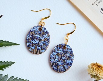 Hand-Painted Earrings - Baby's Breath (Gypsophila), Blue