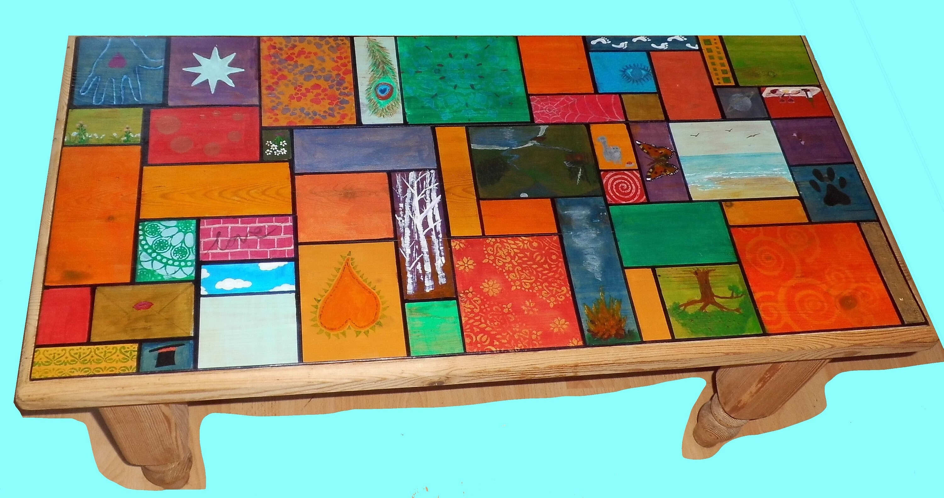SOLD Unique Coffee Table Quirky Hand Painted Patchwork. L85 Etsy UK