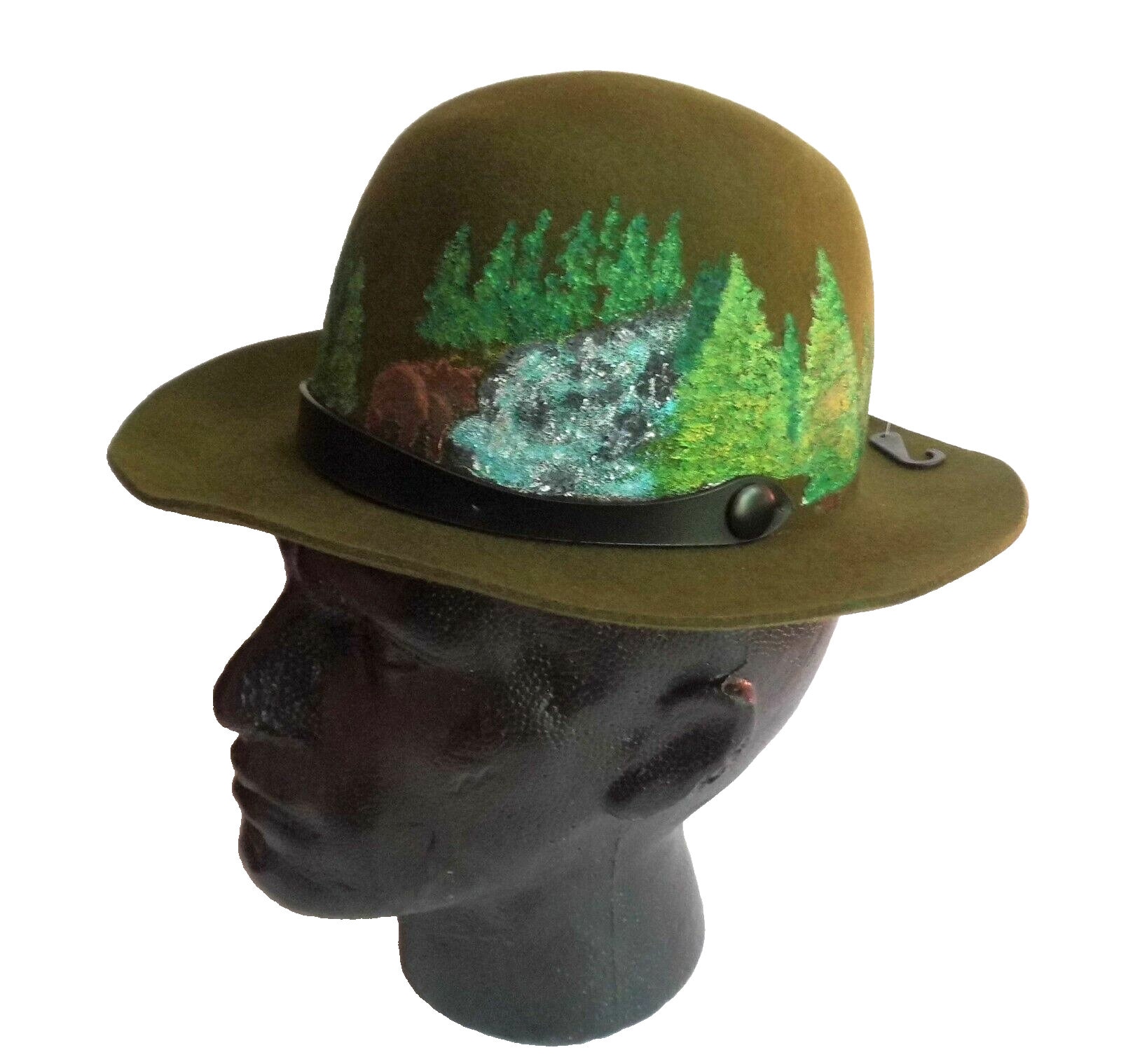 Fedora, Hand-painted Ranger Scout Pines Cabin Bear Mountains  display picture 1