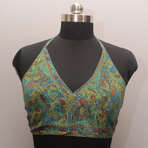 Women's Reversible silk halter top Boho crop wear summer Silk Bralet Crop Top Hippie Adjustable Free size choli Blouse Beach Top
