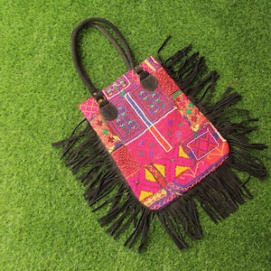 Rajasthani Jaipuri Embroidered Leather Fringe Banjara Bag Vintage Handmade Tribal BOHO Bags Shoulder Bags Women Gifts Bags
