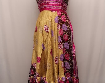 Rückenfreies Sari Seide Maxi Kleid: Boho Strand Sommerkleid