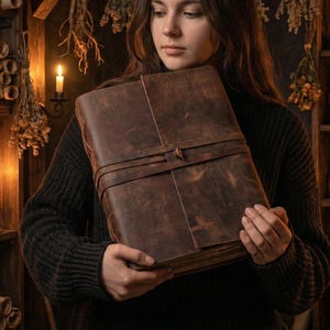 Extra Large Handmade Vintage leather Journal Bound notebook - Grimoire, Travel Writing Sketchbook, Antique Deckle-Edge Paper