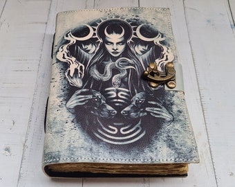 Triple Moon Goddess Leather Journal, Book of Shadows, Grimoire
