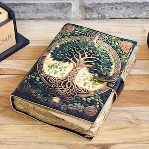 400 Page Large Grimoire Leather journal For Women, Handmade Tree of Life, Blank spell book of shadows, Junk journal, Gift For Him Her,