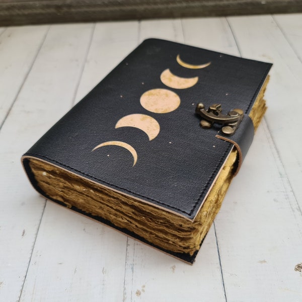 Grimoire journal  Leather Print moon Goddess journal Blank spell book book of shadows Leather Gifts For Him sketchbook journal notebook