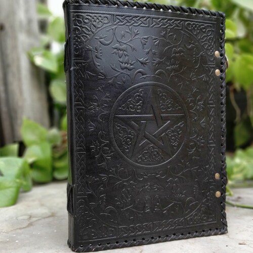 Antique Pentagram Embossed Black Leather Spell Journal With Etsy