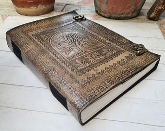 Extra large Leather Journal, Tree Of Life, Embossed With Blank Papers,  Coptic bound EXTRA THICK, Notebook Sketchbook Gift for him her