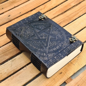 Large Pentagram Embossed Leather Journal | 600 pages, Writing Leather notebook | leather grimoire, Witches Notebook Halloween gothic Gift