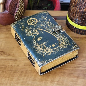 Grimoire journal  Leather Print caltic cat journal Blank spell book book of shadows Leather Gifts For Him sketchbook journal notebook