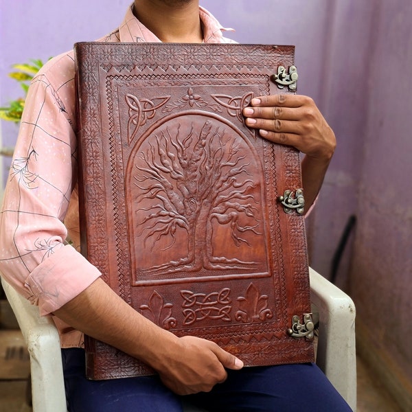 Large Leather journal, Large Photo albam, Tree of life embossed journal, Wedding guest book, Grimoire journal