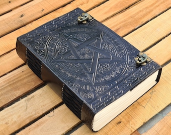 600 Pages Large Black Pentagram Embossed Leather Journal | Writing Leather notebook | leather grimoire book | git for her gift for mom