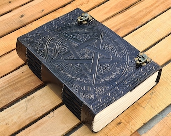 Extra Großes Pentagram Lederbuch | Handgemachter Zauberspruch Grimoire, 600 Seiten