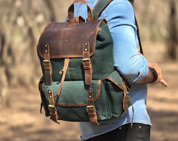 Personalize Leather Backpack, Rucksack Travel Backpack, Roll Top Backpack, Laptop Bag, Unisex Bag For Valentines gift, School College Bag