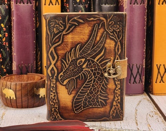 Dragon Embossed Leather Journal Leather Sketchbook for Man and Women's Leather Grimoire Book of Shadows Gift for Him, Birthday Gift