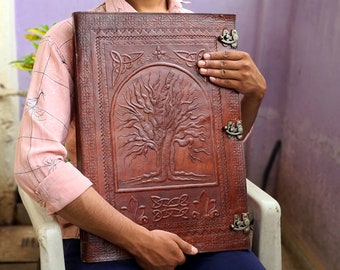 Large Leather journal, Large Photo albam, Tree of life embossed journal, Wedding guest book, Grimoire journal