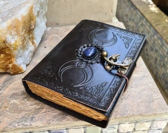 leather journal Triple Moon Goddess Spell Book book of Shadows Grimoire Deckle Edge paper  Spiritual Wicca witch craft Vintage journal