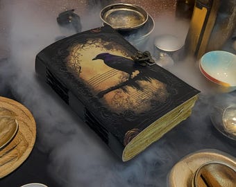 Gothic Raven Leather Journal, Dark Academia Writing Diary, Wicca Grimoire