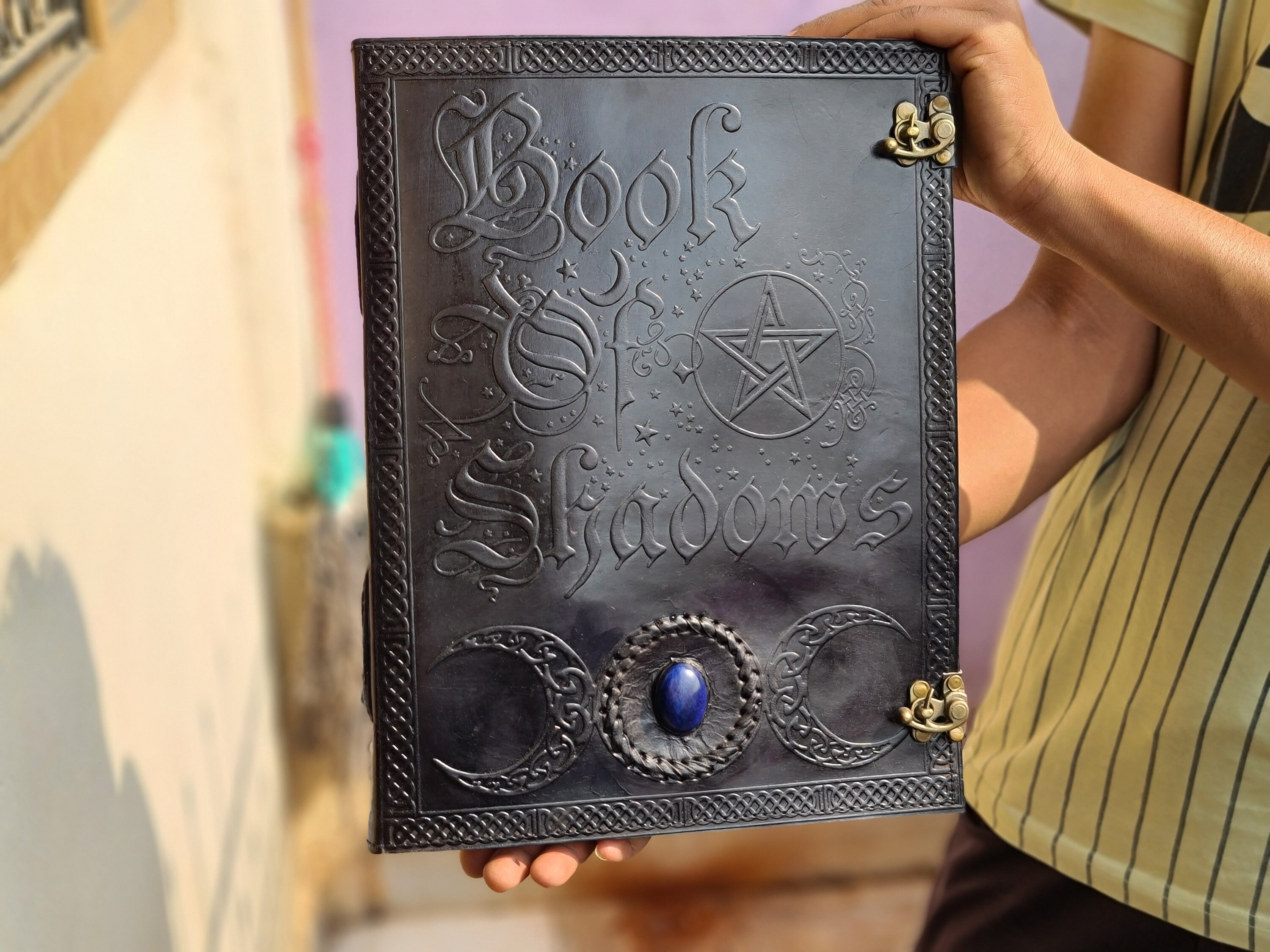 URBAN LEATHER Grimoire En Cuir Véritable - Livre Des Ombres Wicca Triple Lune Journal Gothique
