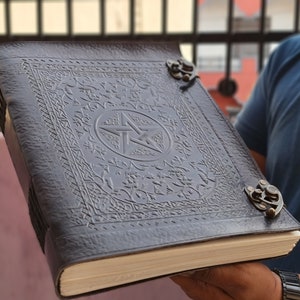 Fat Leather Journal, Extra Large Pentacle Black Leather journal, Pentagram Journal, Book of Shadows, Leather Grimoire, Best gift for witches image 2