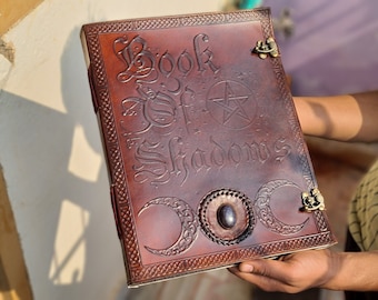 Embossed Leather Book of Shadows, Celtic Grimoire, Travel Journal (13x10 inches)