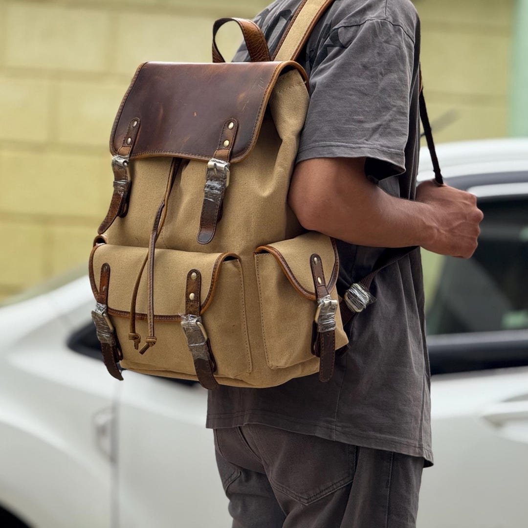 best leather and canvas backpack & Thoughtfully engineered with padded Personalized Leather Canvas Backpack, Rucksack