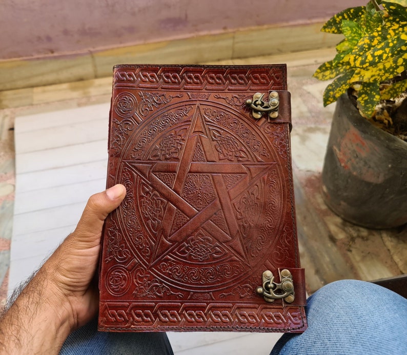 600 Pages Large Black Pentagram Embossed Leather Journal Etsy