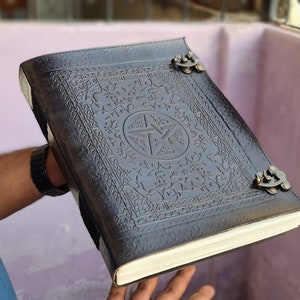 Fat Leather Journal, Extra Large Pentacle Black Leather journal, Pentagram Journal, Book of Shadows, Leather Grimoire, Best gift for witches image 5