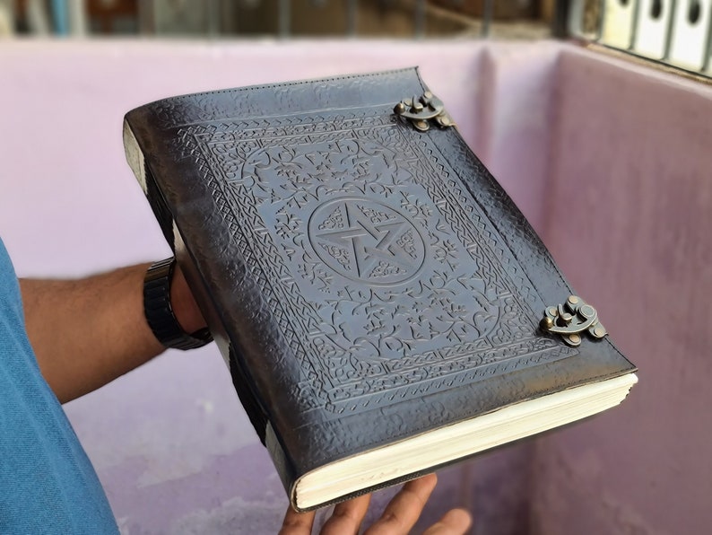 Fat Leather Journal, Extra Large Pentacle Black Leather journal, Pentagram Journal, Book of Shadows, Leather Grimoire, Best gift for witches image 5