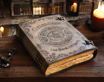 Grimorio El Libro De Los Hechizos Cuaderno De Cuero Repujado A Mano Para Brujería, Libro De Las Sombras, Cuaderno De Bocetos Para Brujería Y Hechizos.
