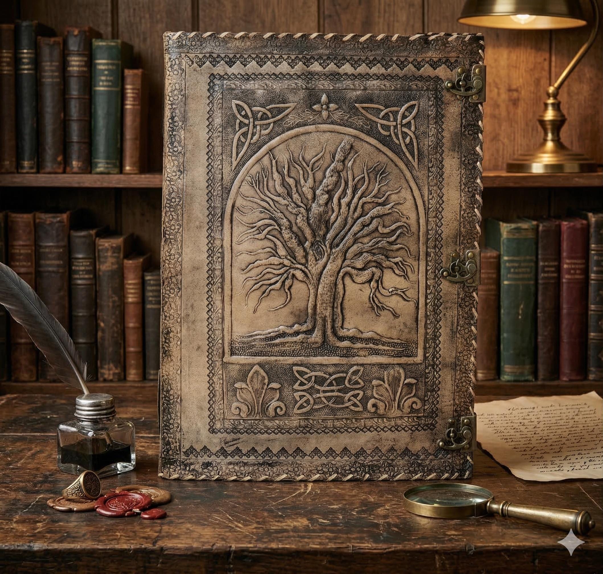 Large Embossed Tree of Life Leather Journal – Handmade Guest Book ...