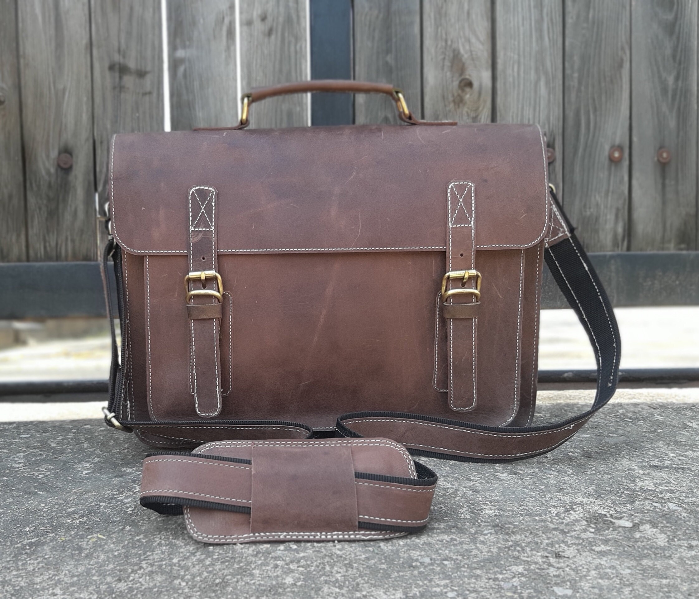 Personalized Men's Brown Leather Messenger Laptop Bag - Etsy