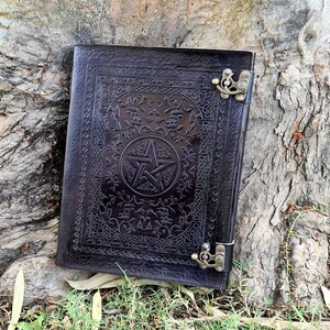 Fat Leather Journal, Extra Large Pentacle Black Leather journal, Pentagram Journal, Book of Shadows, Leather Grimoire, Best gift for witches 200 Pages