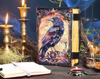 Grimorio de cuero de cuervo, diario de brujería gótica, libro de hechizos de las sombras