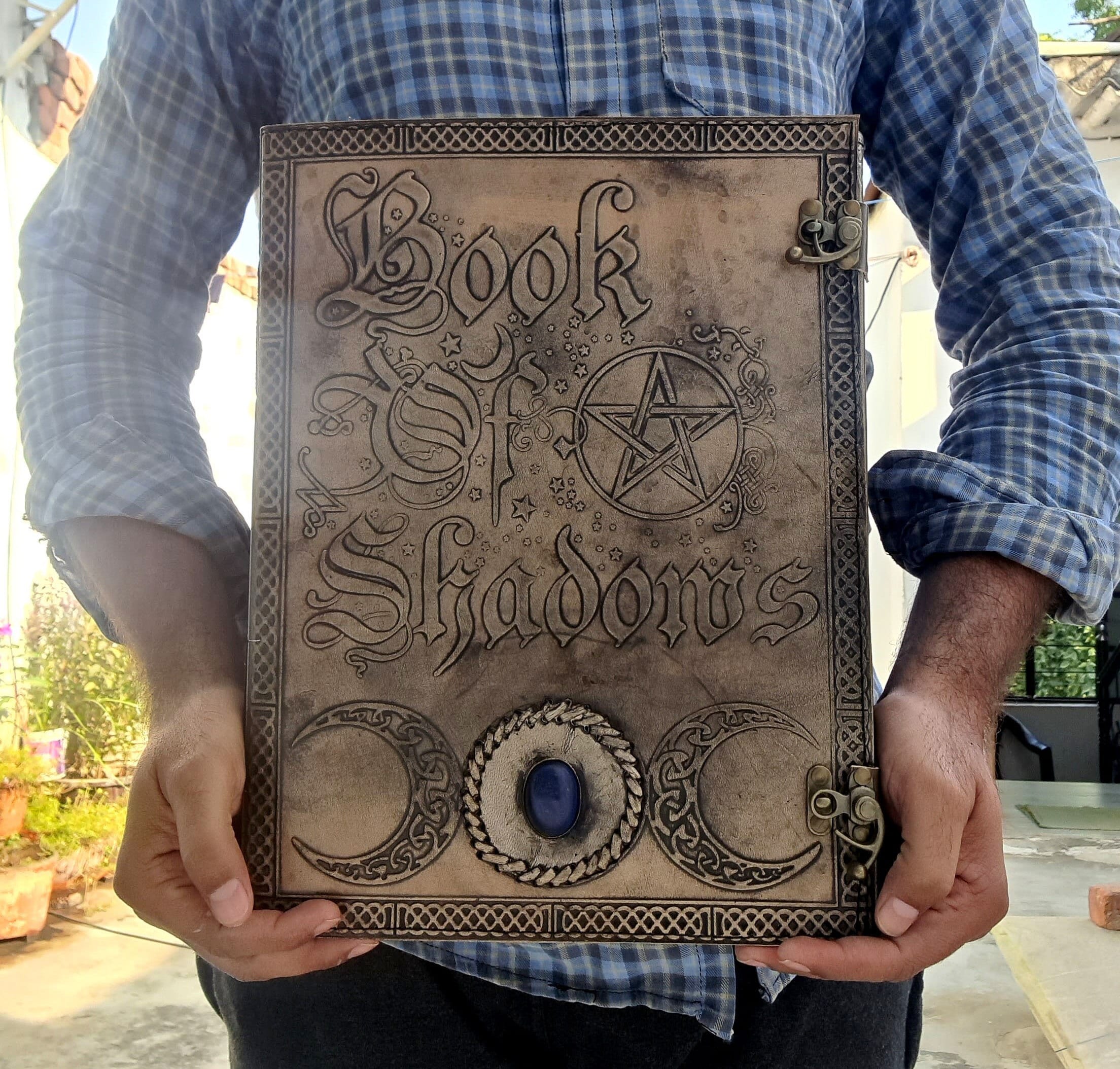 Huge Big Grimoire Pentagram Leather Spell Book of Shadows 