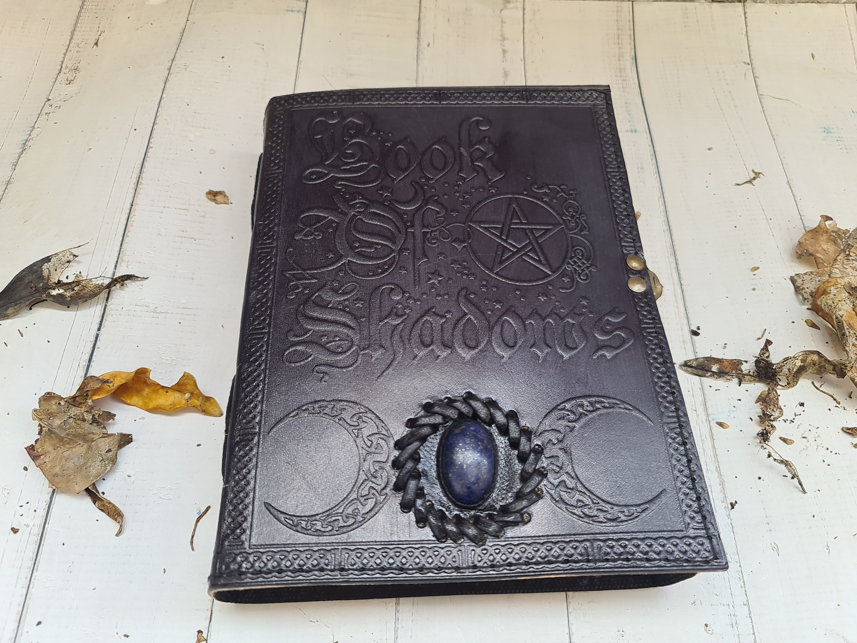 Triple Moon With Pentagram Leather Notebook - View #6
