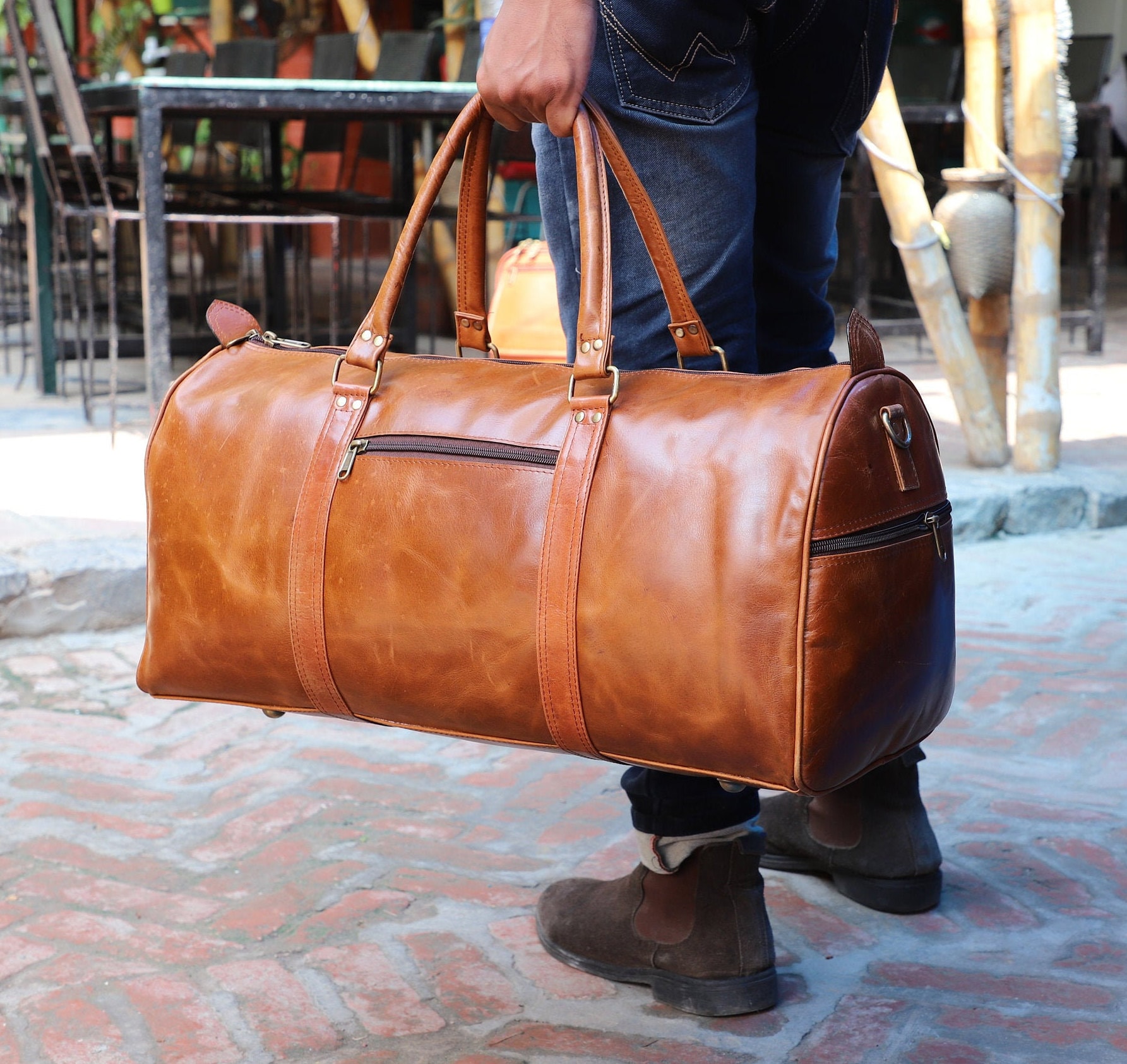 Leather Duffle Bag, Handmade Mens Leather Weekend Bag, Personalized Du